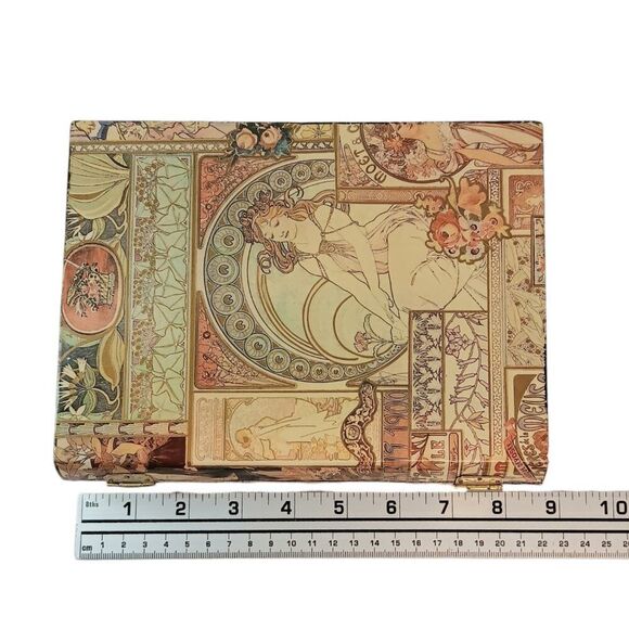 Decoupaged Laquer Box Alphonse Mucha La Peinture Laquered Trinket Jewelry Box - Picture 12 of 15